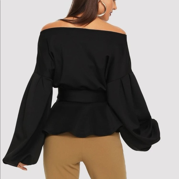 Luxe Off Shoulder Peplum Self Tie Wrap Top Blouse Shirt - Picture 11 of 12